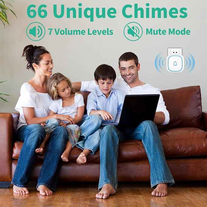 Wireless Doorbell for Home Classroom IP66 Waterproof Door Bell Ringer Wireless