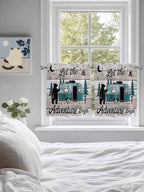 Farmhouse Bear Camper Van Tree Window Valance Curtains, Vintage Wood Grain - Image 3