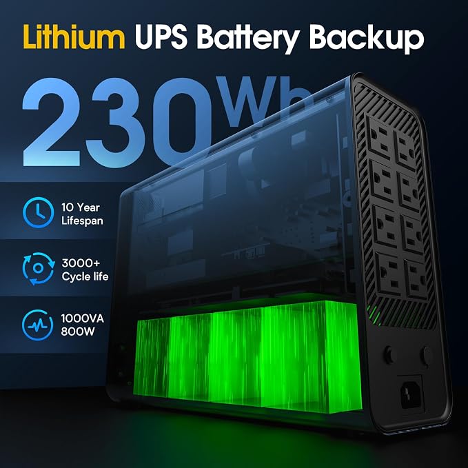 GOLDENMATE 1000VA/800W Lithium UPS Battery Backup and Surge Protector, Backup - Image 5