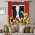 Cow Sunflowers Living Room Curtains 84 Inch Length, Window Curtains Tab Top - Image 3