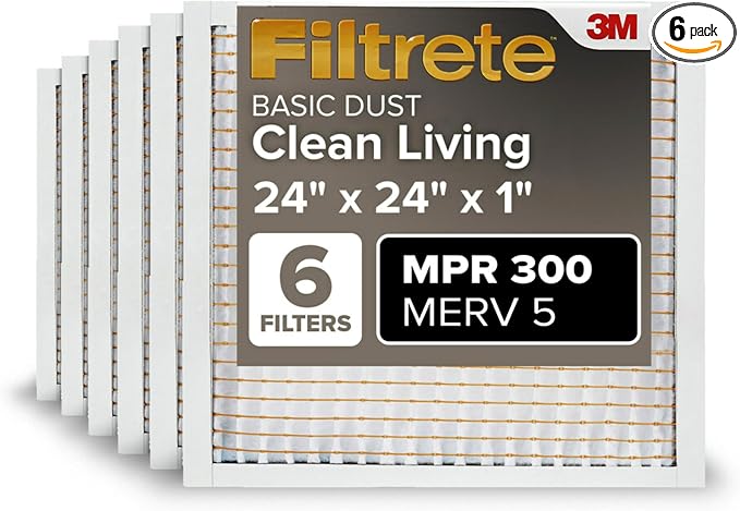 Filtrete 24x24x1 Air Filter, MPR 300, MERV 5, Clean Living Basic Dust 3-Month by Filtrete
