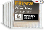 Filtrete 24x24x1 Air Filter, MPR 300, MERV 5, Clean Living Basic Dust 3-Month by Filtrete