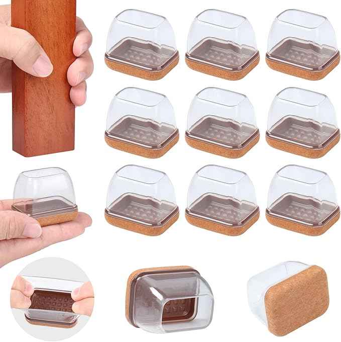 Ezprotekt 16 Pcs Rectangle Clear Silicone Chair Leg Floor Protectors