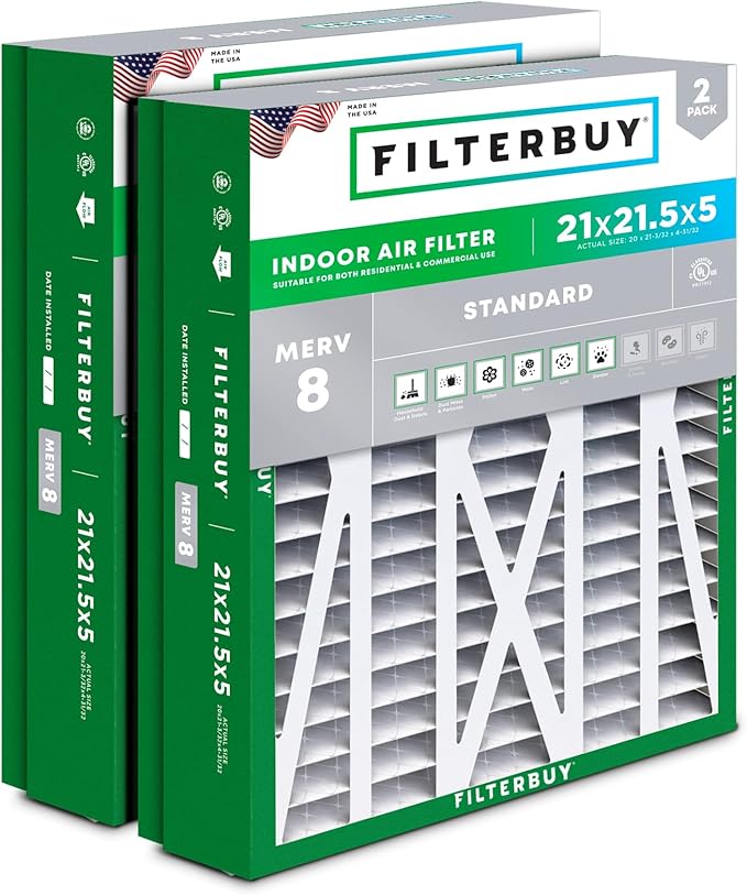 Filterbuy 21x21.5x5 Air Filter MERV 8 Essential Dust & Allergy Defense by Filterbuy