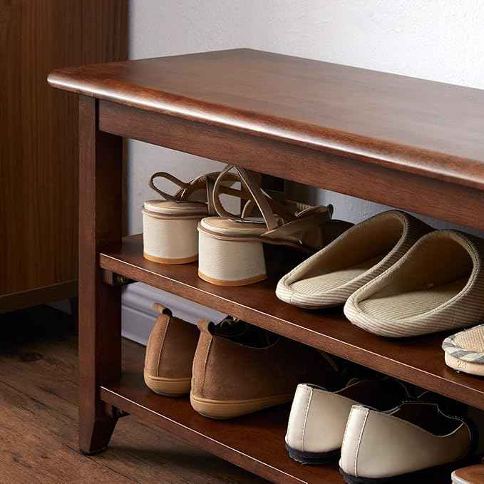 XKZG Storage Bench Wooden Shoe Rack Bench Rustic Solid Wood Entryway Bench