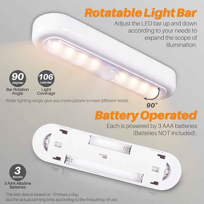 STAR-SPANGLED 3 Pack 7” Motion Sensor Lights Indoor Battery Operated, Stick on