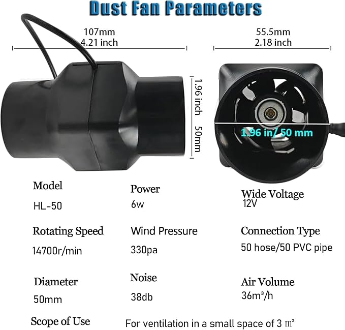 12v Inline Duct Fan 2 Inch - Image 2