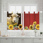 Sheep Flowers Kitchen Curtains 36 Inch Length, Small Window Curtains Tab Top - Image 3