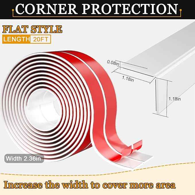 Wall Corner Protector Self-Adhesive Flexible – Durable Rubber, Furniture Edge