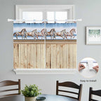 Western Horse Kitchen Curtains 45 Inch Length, Short Cafe Window Curtains Tab - Image 4