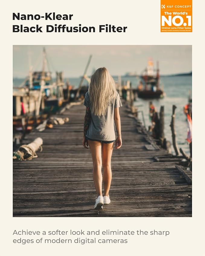 K&F CONCEPT 67mm Black Diffusion 1/8 Filter, Mist Dreamy Cinematic Effect Filter - Image 2