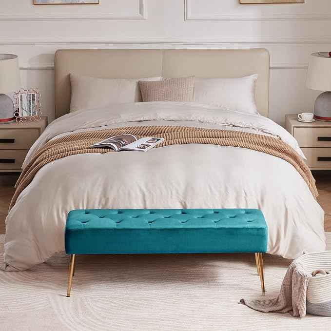 DUHOME Modern Velvet Bench Ottoman, Upholstered Bedroom Benches Footrest Stool