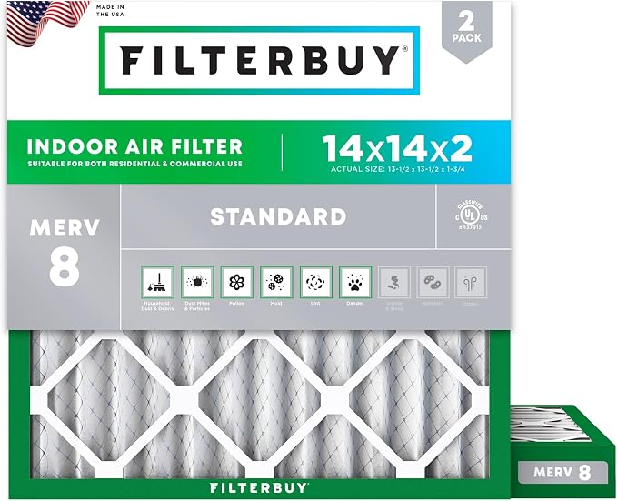 Filterbuy 14x14x2 Air Filter MERV 8 Essential Dust & Allergy Defense, by Filterbuy