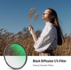 NEEWER 52mm Black Diffusion 1/4 Filter Dreamy Soft Cinematic Effect Filter - Image 2