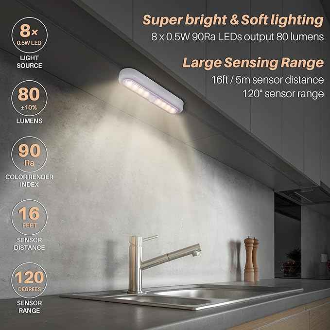 STAR-SPANGLED 3 Pack 7” Motion Sensor Lights Indoor Battery Operated, Stick on