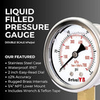 Glycerin-Filled Pressure Gauge, Brass Internal 2-Inch Gauge, Stainless Steel - Image 5