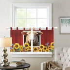 Sheep Sunflower Kitchen Curtains 24 Inch Length, Small Window Curtains Tab Top - Image 2