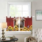 Sheep Sunflower Kitchen Curtains 36 Inch Length, Small Window Curtains Tab Top - Image 2