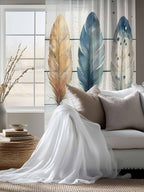 Sheer Curtains 72 Inches Long, Boho Blue Feathers Semi Sheer Curtains Light - Image 4