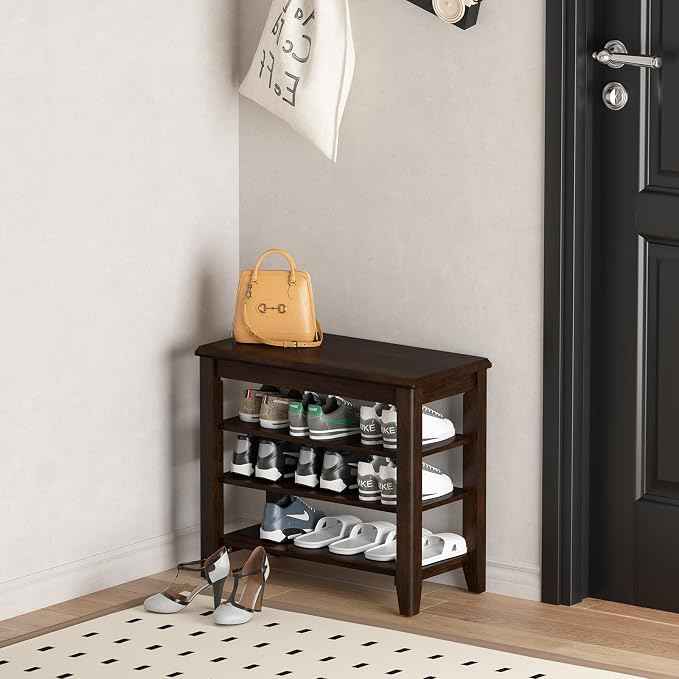 Shoe Bench Storage Rubberwood, Entryway Bench