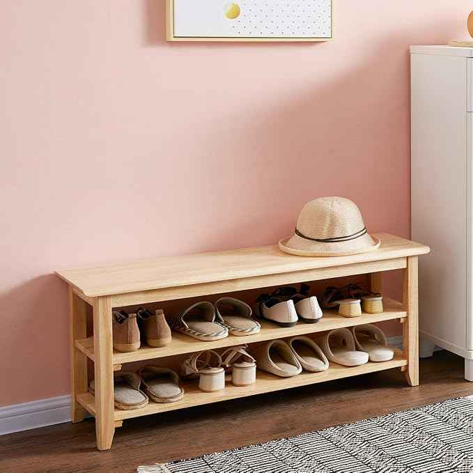 XKZG Storage Bench Wooden Shoe Rack Bench Simple Style Wood Entryway Bench