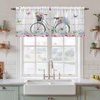 Spring Tier Curtains, Bicycles Botanical Rose Leaves Butterfly Wood Grain Light - Image 2