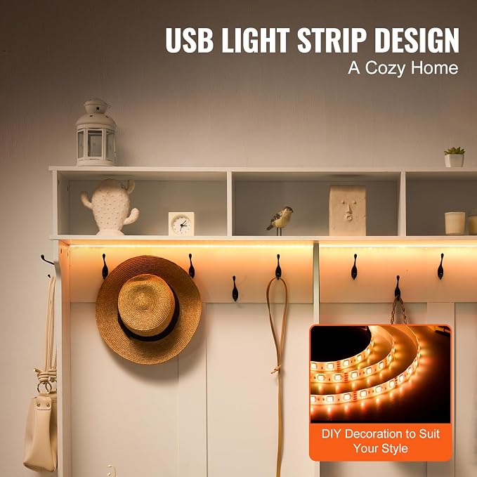 VEVOR Hall Tree Entryway Bench, LED Coat Rack - Image 6