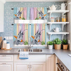 Easter Kitchen Curtain Set, Spring Grey Rabbit Carrots Colorful Wooden Plank - Image 6