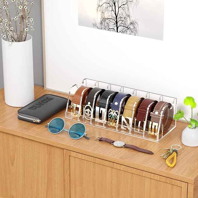 FEMELI Belt Organizer Acrylic Clear Case Storage Holder