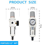 XingNEeng 1/2" NPT Compressed Air Filter Regulator Combo Piggyback, Water/Oil - Image 3