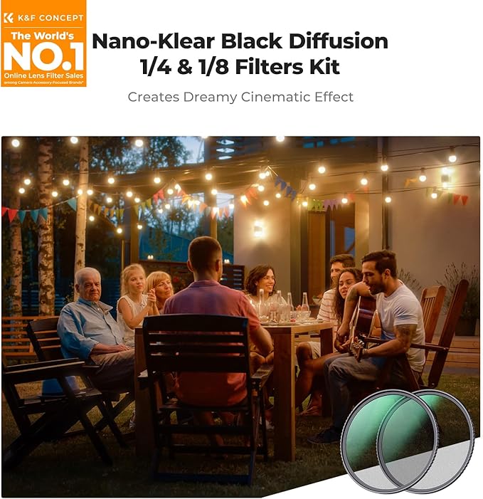 K&F CONCEPT 49mm Black Diffusion 1/4 & 1/8 Filters Kit Mist Cinematic Effect - Image 2