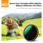 K&F CONCEPT 37mm Black Diffusion Mist Effect 1/4 & Variable ND2-32 & Circular - Image 2
