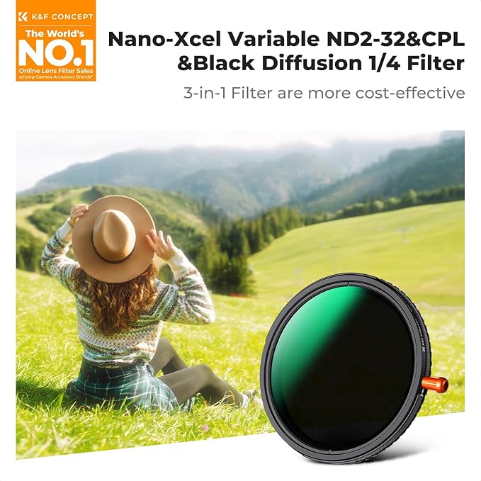 K&F CONCEPT 40.5mm Black Diffusion Mist Effect 1/4 & Variable ND2-32 & Circular - Image 2