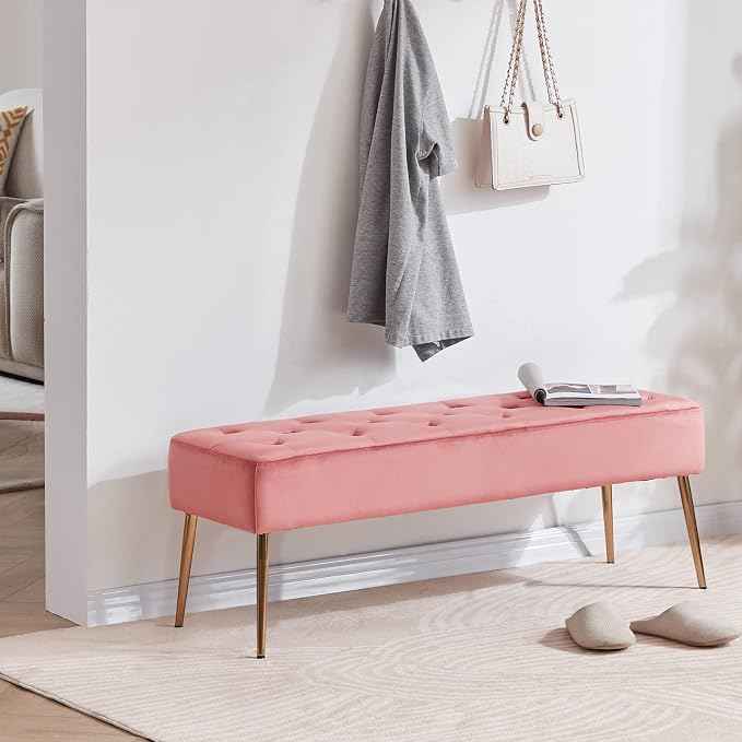 DUHOME Modern Velvet Ottoman Bench, Button-Tufted Upholstered Bedroom Benches