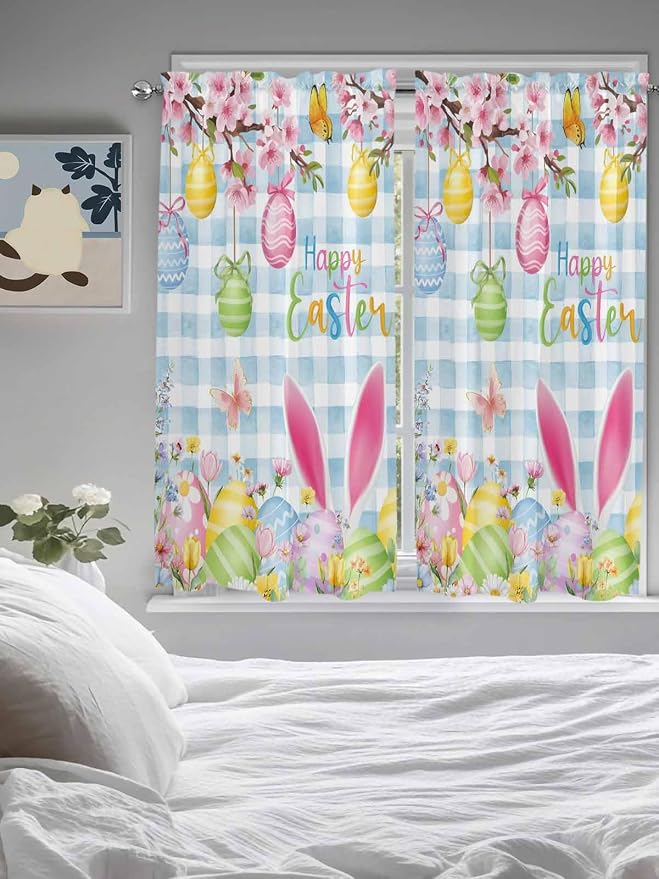Happy Easter Living Room Curtains 72 Inches length, Spring Watercolor Bunny - Image 5