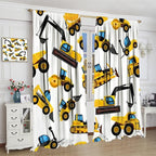 Kids Construction Equipment Window Curtains, Excavator Tractor Tow Truck Rod - Image 3