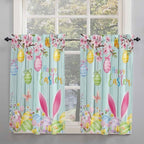 Happy Easter Kitchen Curtains 54 Inches Length, Spring Bunny Eggs Flower Teal - Image 2