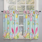 Happy Easter Kitchen Curtains 54 Inches Length, Spring Bunny Eggs Flower Teal - Image 2