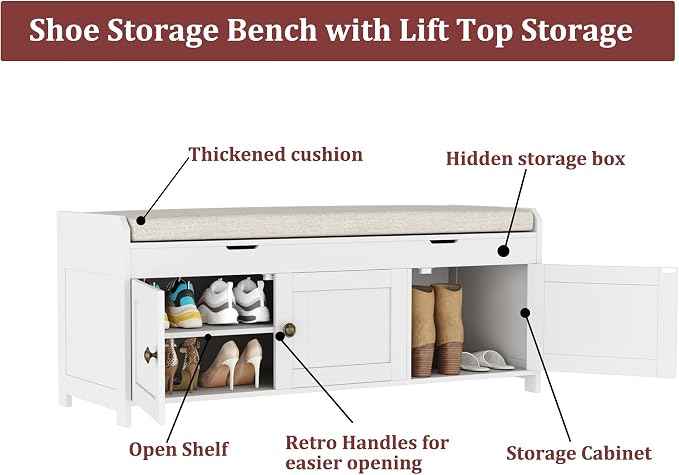 HOMEFORT 41.3" Shoe Bench with Lift Top Storage, Entryway Bench with Cushioned