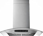 30" Wall Mount Range Hood Tempered Glass 900 CFM, Kitchen Chimney Vent by VIKIOHOME