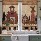 Brown Farmhouse Kitchen Curtains, Vintage Country Animals Wooden Grain Light - Image 2