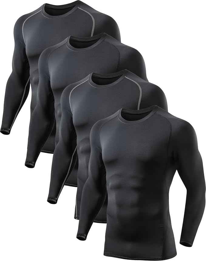 5 or 4 Pack Compression Shirts for Men Long Sleeve Athletic Base Layer