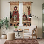Brown Farmhouse Kitchen Curtains, Vintage Country Animals Wooden Grain Light - Image 7