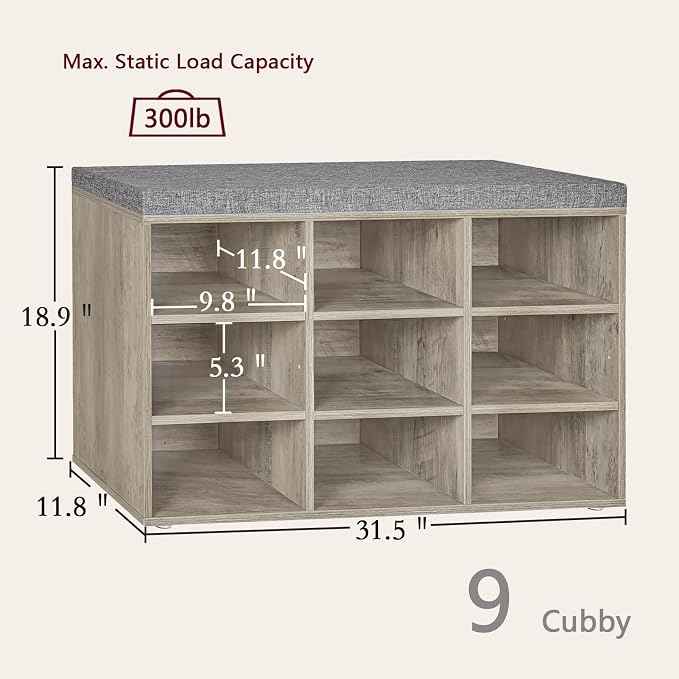 DINZI LVJ Shoe Bench, 9 Cubbies Shoe Organizer