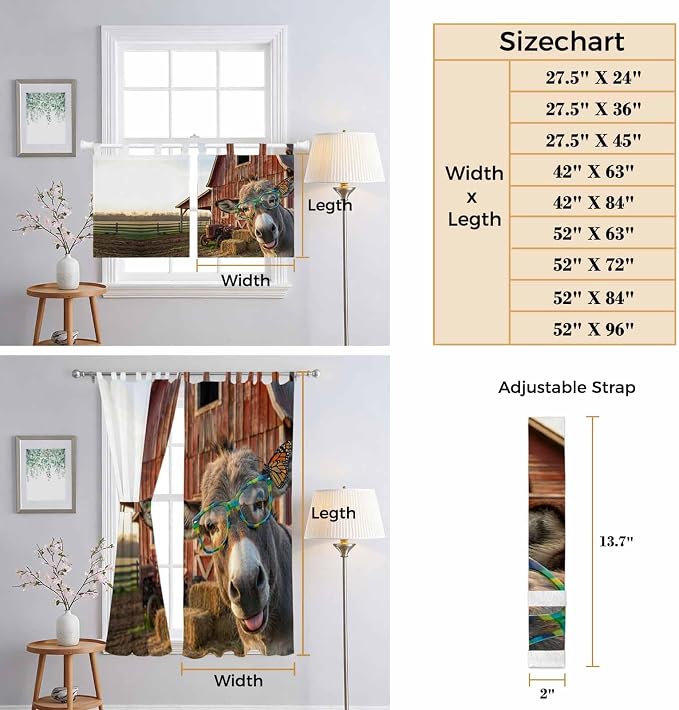 Farm Donkeys Living Room Curtains 84 Inch Length, Window Curtains Tab Top - Image 8