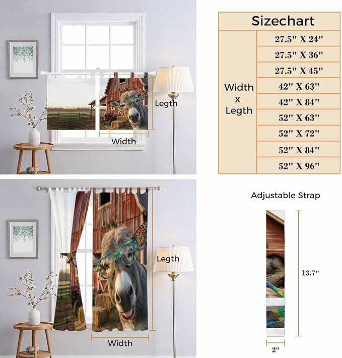 Farm Donkeys Living Room Curtains 96 Inch Length, Window Curtains Tab Top - Image 8