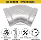 45 Degree Elbow 2PCS, 1/2" NPT Female x 1/2" NPT Female 304 Stainless Steel - Image 3