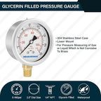 MEASUREMAN 2-1/2inch Dial Size, Oil Filled Pressure Gauge, 0-160psi/kpa - Image 2