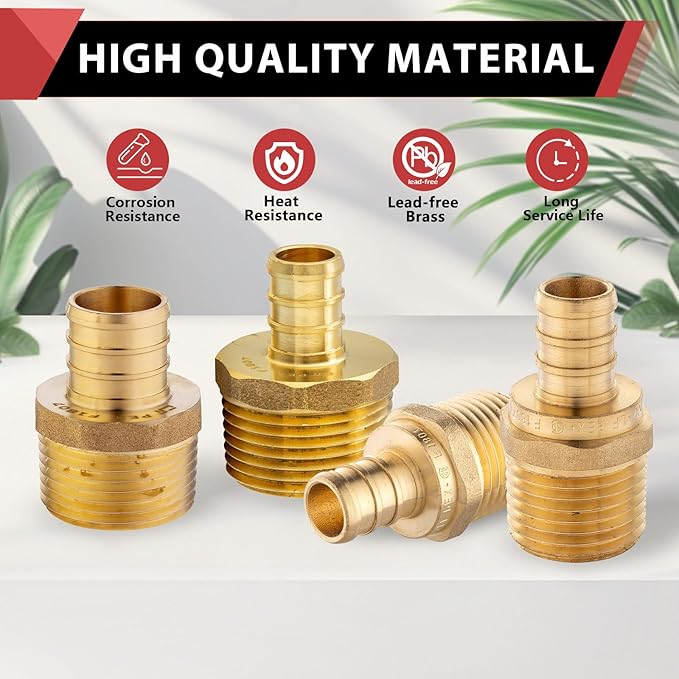 10-Pack EFIELD Barb Crimp Pex 3/4 Inch x 3/4 Inch NPT Male Adapter NPT Brass - Image 6