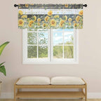 Summer Floral Sheer Valance Curtains, Watercolor Sunflower Eucalyptus Leaves - Image 4